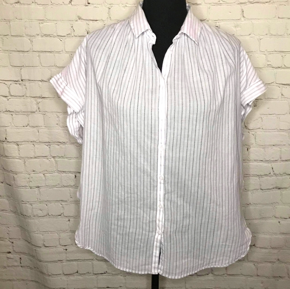 Madewell M lavender stripe button batwing top